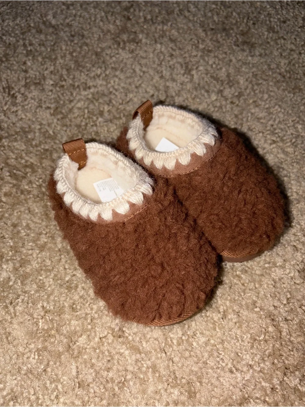 Cat & Jack Brown Fuzzy Baby Walker Shoes with Cream Trim